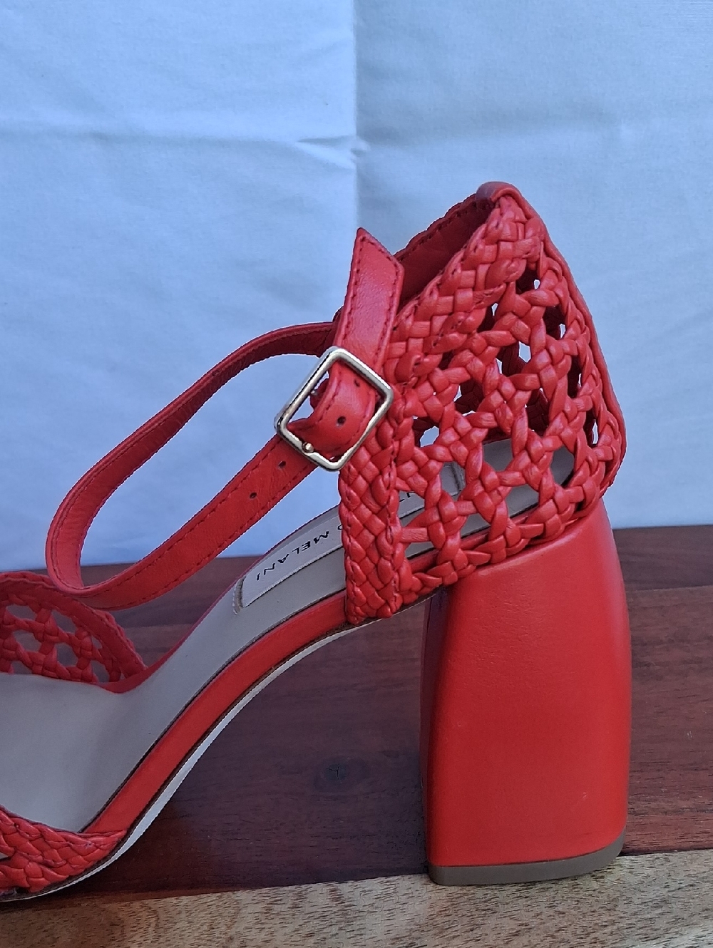 ANTONIO MELANI Red Braided Block Heel Sandals 7.5 - Picture 11 of 12